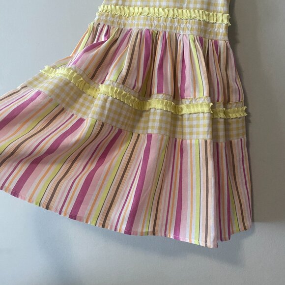 Handmade Children's Cotton Rayon Pink Yellow Gingham Tie Spaghetti Strap Dress - Picture 12 of 13